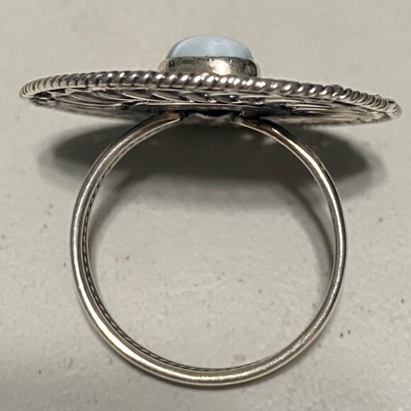 Ring Size 9 Larimar Circular Wave Design Sterling Silver Stamped 925 Vintage Jew - Picture 5 of 12